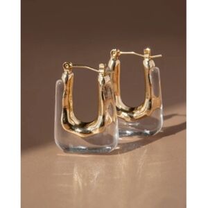 Anthropologie Milan Clear Water Drop Trendy Gold U-Shaped Geometric Earrings
